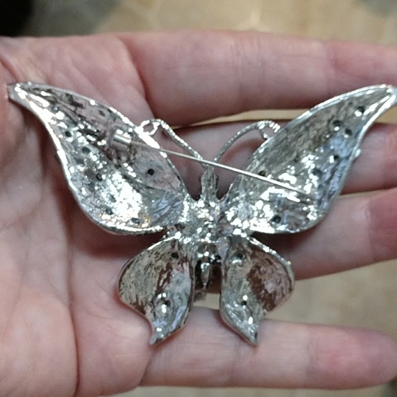 Larger Butterfly Iridescent Rhinestone Brooch Pin Bling - Picture 4 of 12